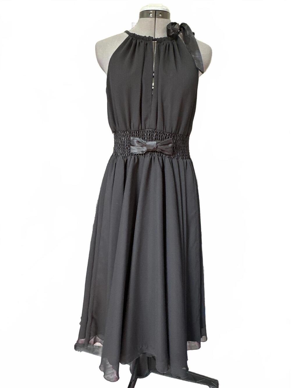 ABS Vintage Black Sleeveless Midi Dress with Bow Detail Size 2